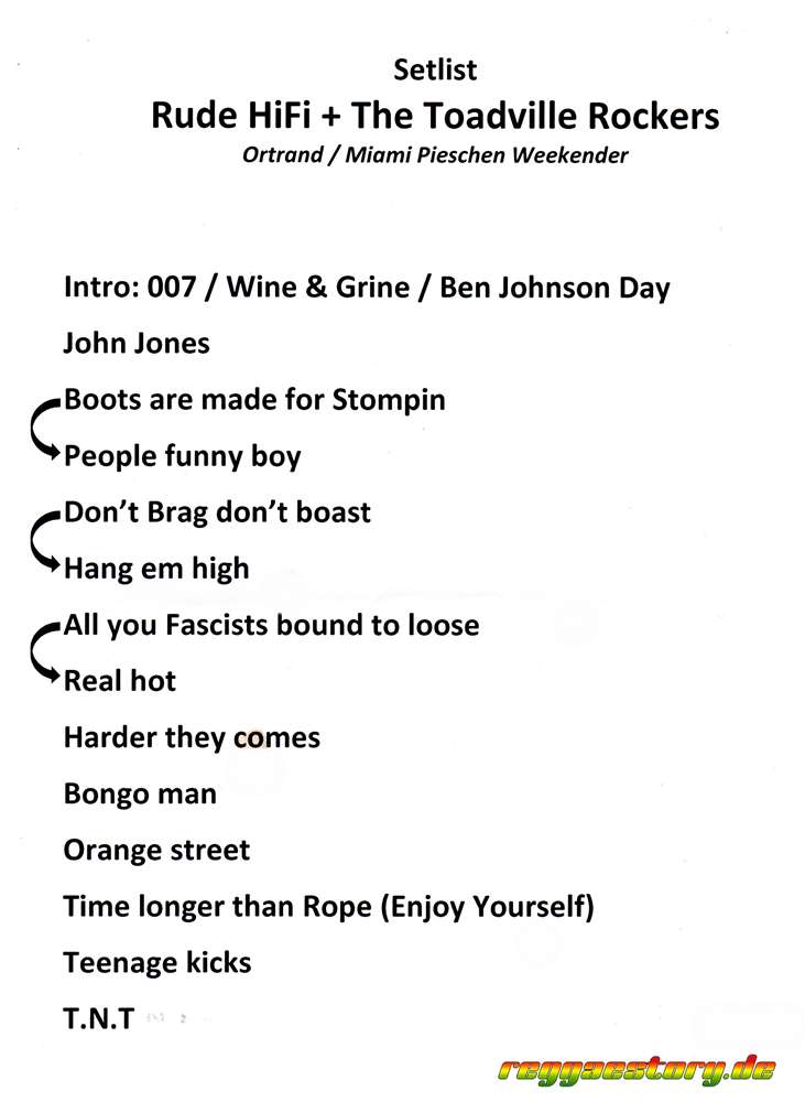 Setlist - Rude Hi-Fi & The Toadville Rockers - 30.05.2025