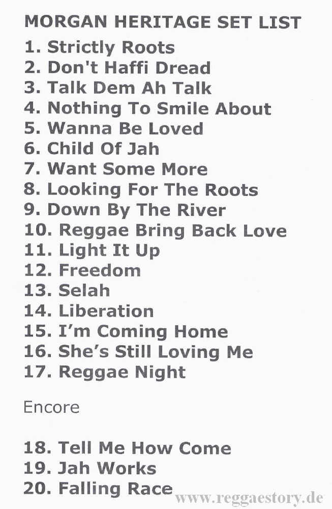 Morgan Heritage Setlist EU 2018