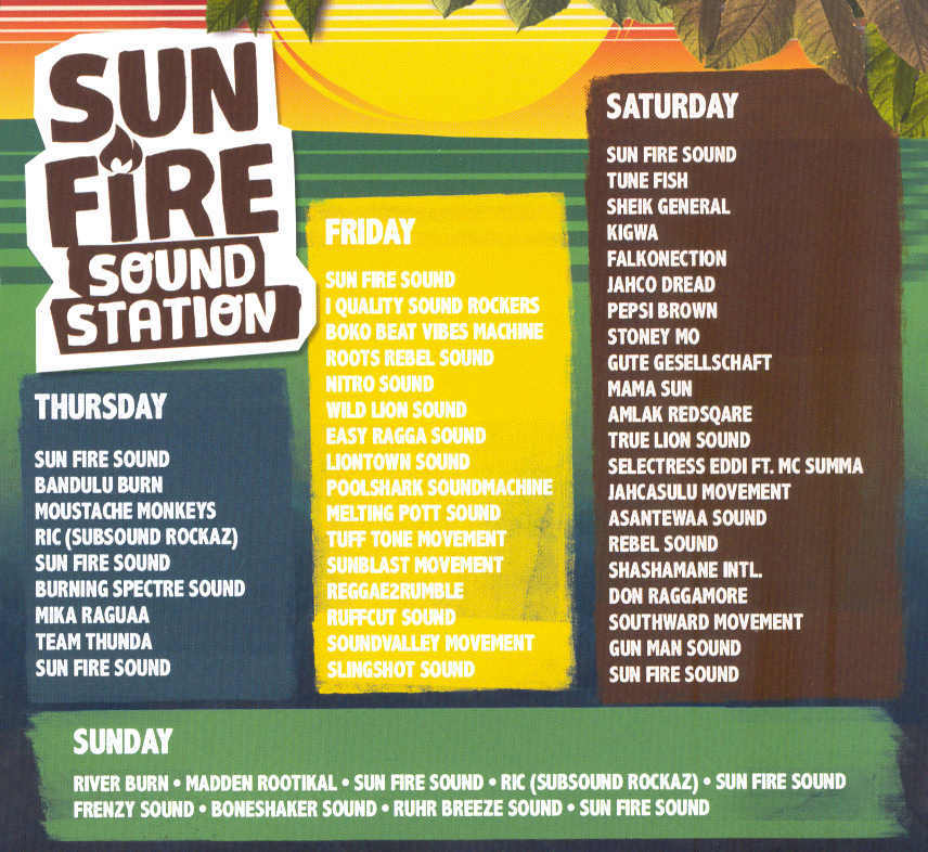 Running Order- Sun Fire Sound Station