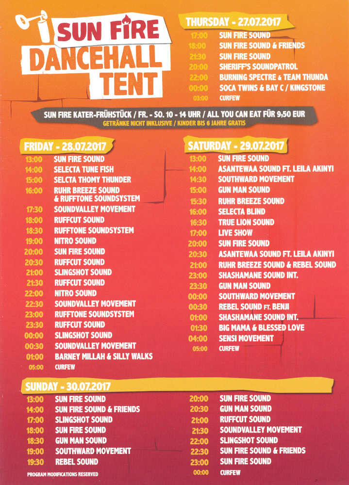 Running Order Dancehall Tent
