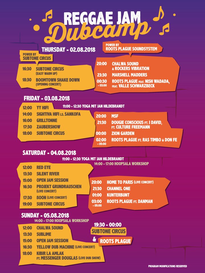 Reggae Jam - Running Order Dubcamp 2018