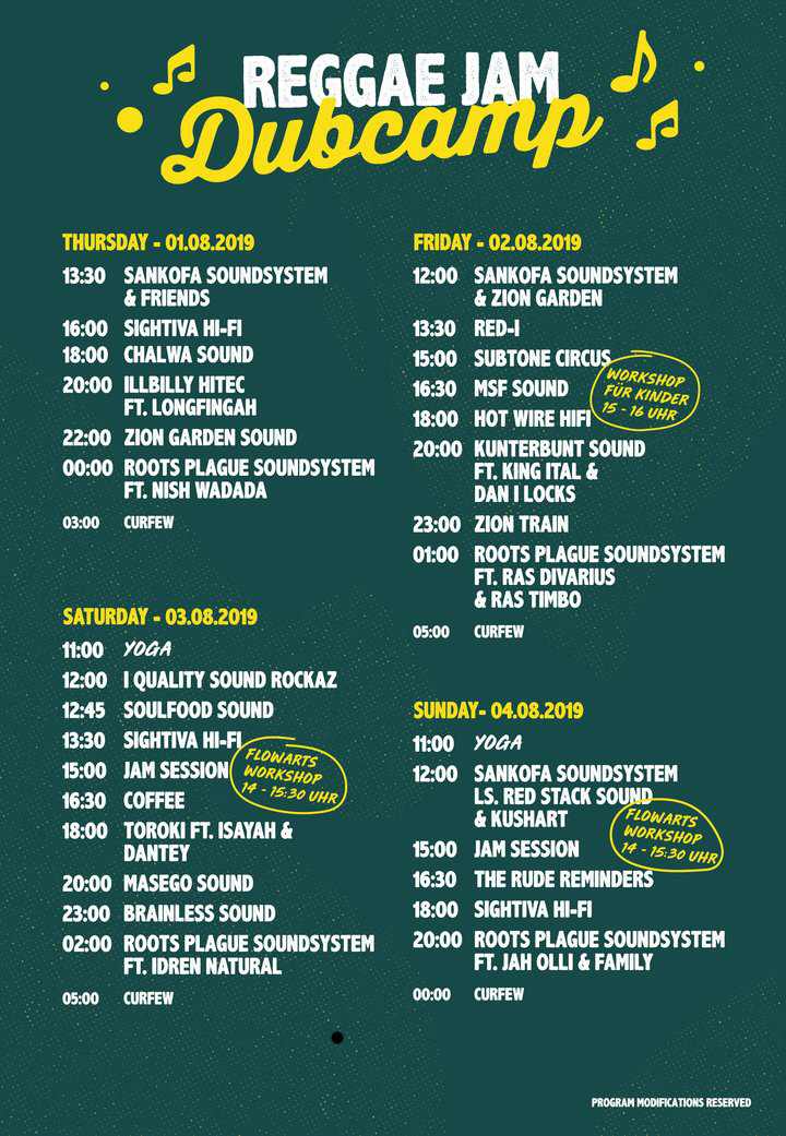Reggae Jam - Running Order Dubcamp 2019