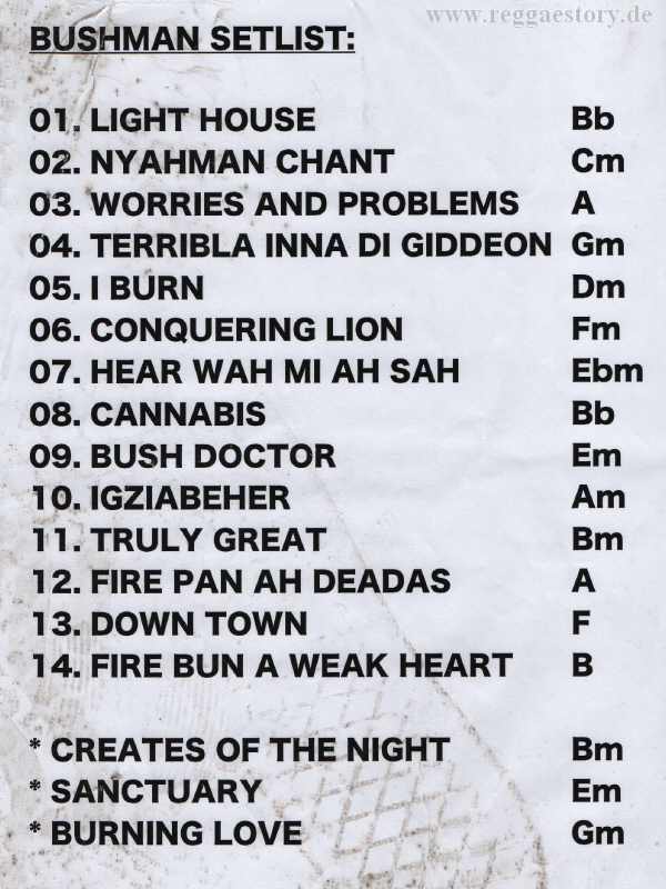 Bushman Setlist