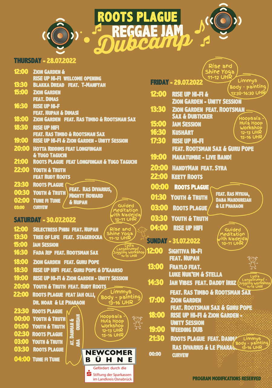 Reggae Jam - Running Order Dubcamp 2022