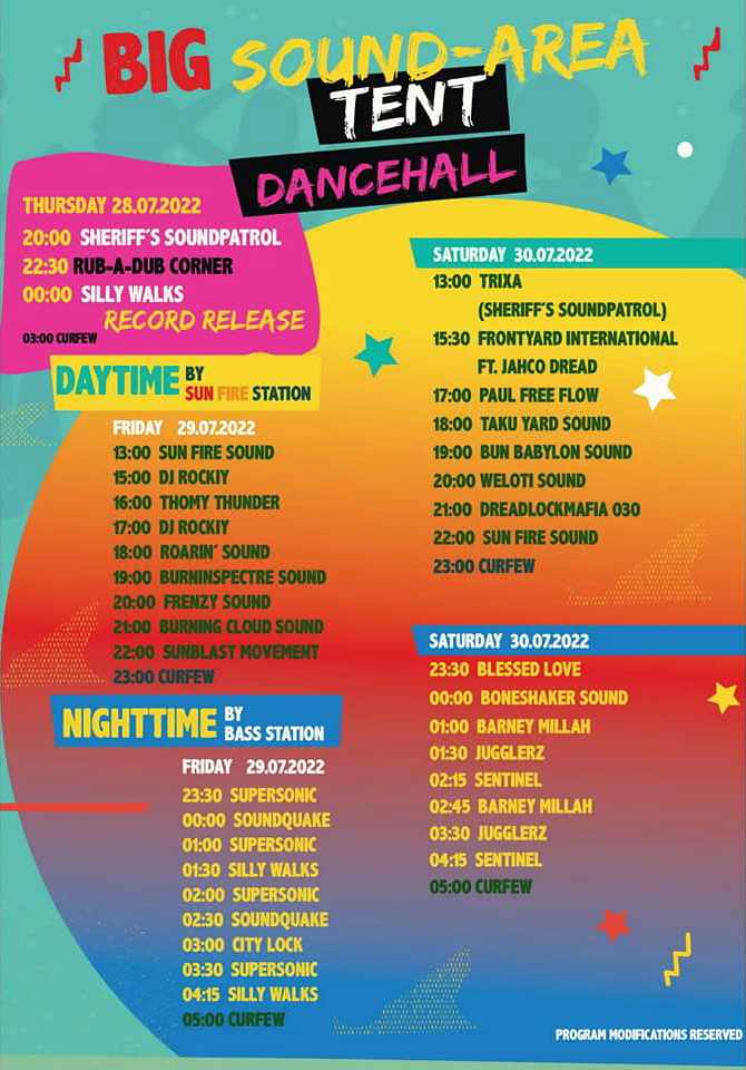Reggae Jam - Running Order Sound Area - 2022
