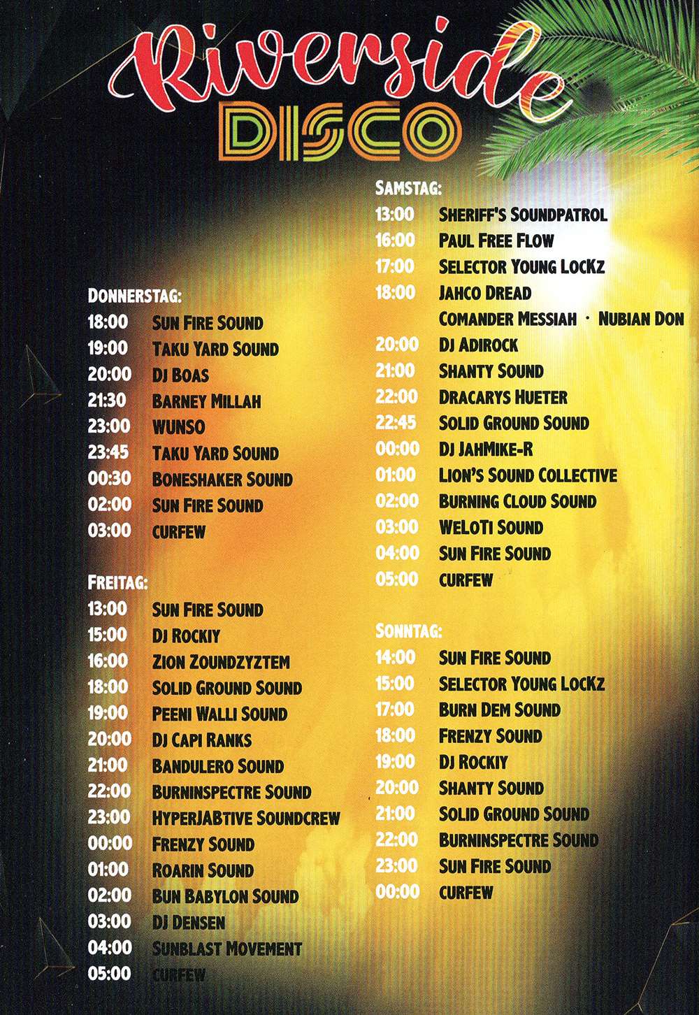 Reggae Jam 2024 - Riverside Disco - Running Order