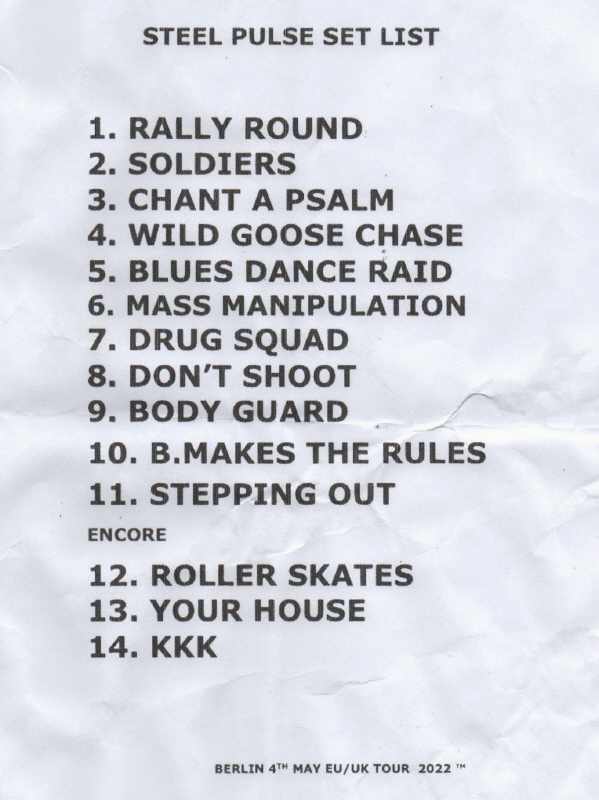 Setlist - Steel Pulse - Columbia Theater Berlin