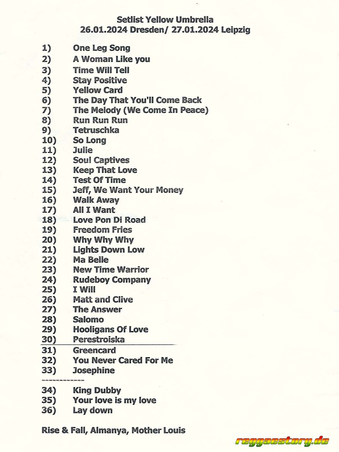 Setlist - Yellow Umbrella - Beatpol Dresden - 2024