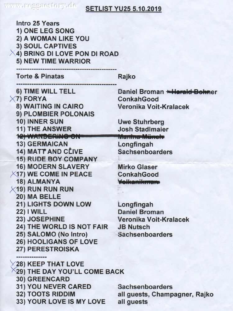 25 Jahre Yellow Umbrella - Setlist