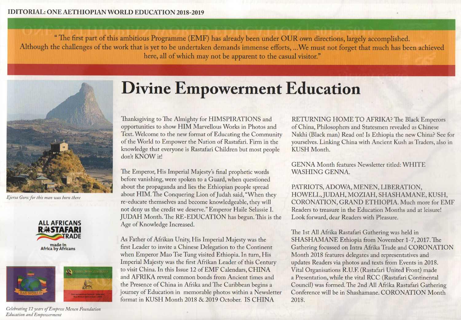 Empress Menen Foundation Kalender 2018-2019