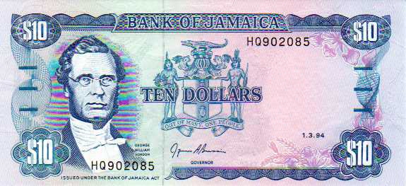 George William Gordon auf der 10 Jay Banknote von Jamaica